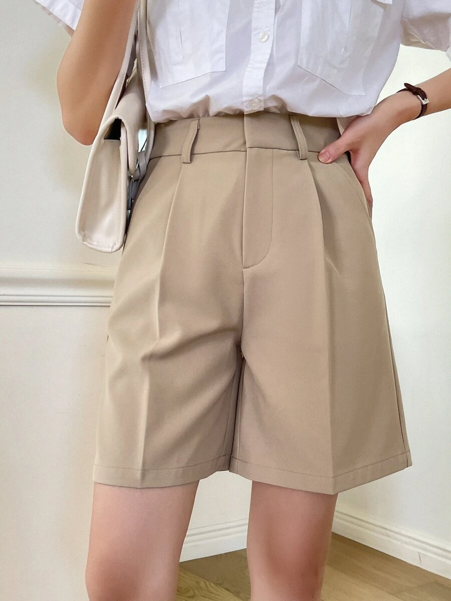 DAZY High Waist Slant Pockets Bermuda Shorts - Khaki - View 1