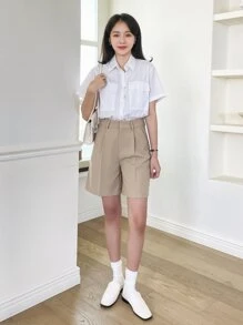 DAZY High Waist Slant Pockets Bermuda Shorts - Khaki - View 4