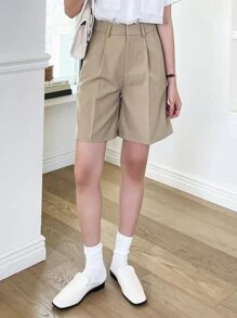 DAZY High Waist Slant Pockets Bermuda Shorts - Khaki - View 8