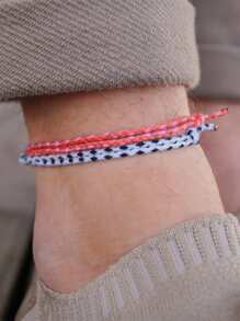 2pcs/set Men Two Tone Braided Anklet - Multicolor - View 1