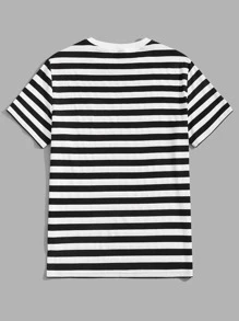 Manfinity VCAY Áo thun nam vừa vặn cổ tròn trễ vai tay ngắn thường ngày mùa hè Polyester - Đen và trắng - Xem 2