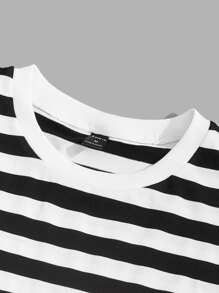 Manfinity VCAY Áo thun nam vừa vặn cổ tròn trễ vai tay ngắn thường ngày mùa hè Polyester - Đen và trắng - Xem 3