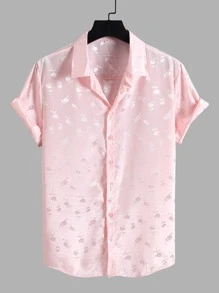 Manfinity Men Random Floral Jacquard Satin Shirt - Baby Pink - View 1
