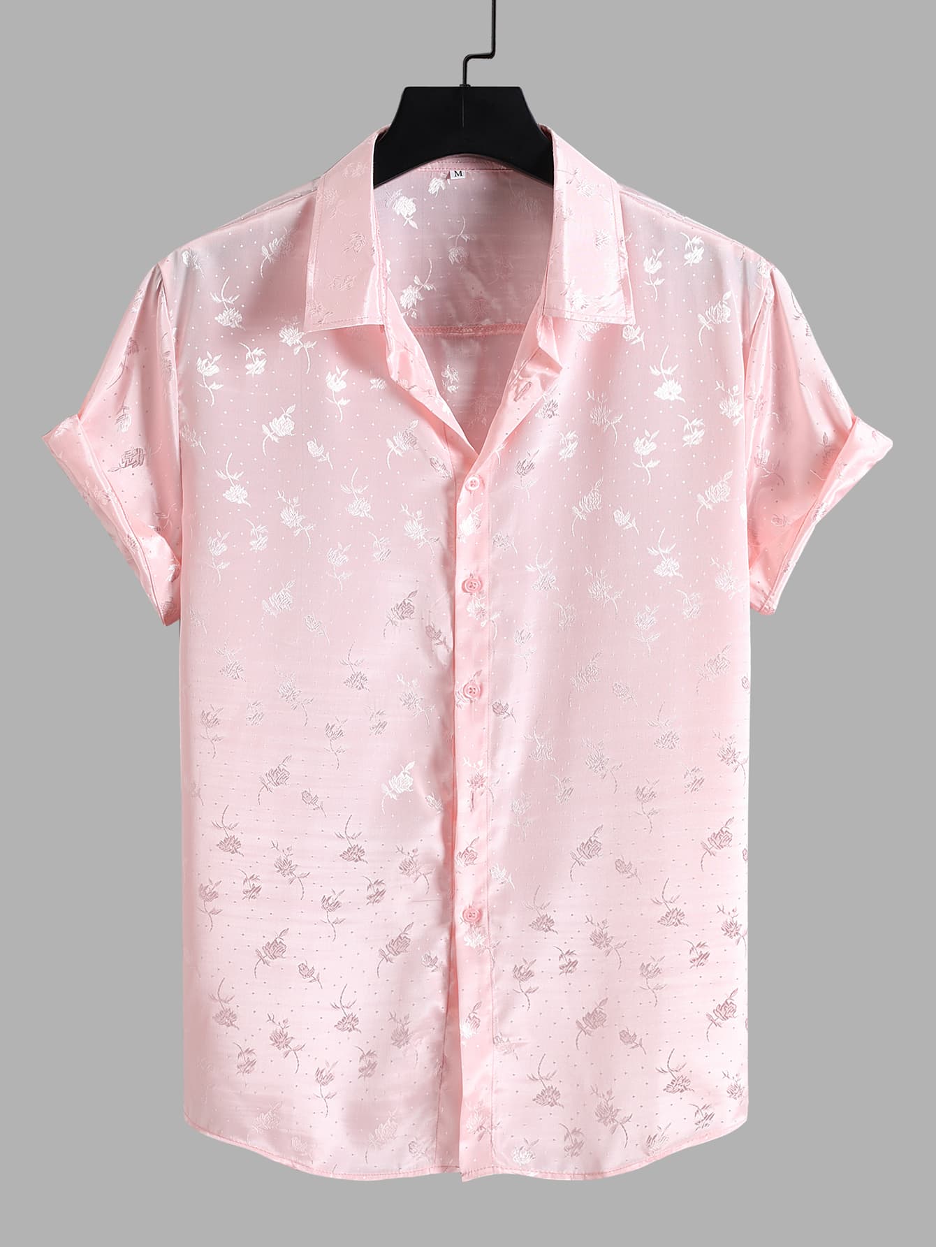 Manfinity Men Random Floral Jacquard Satin Shirt - Baby Pink - View 1