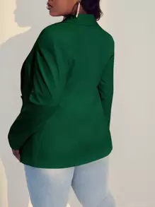 Slaydiva 大碼西裝領單釦西裝外套 - 墨綠色 - 查看 2