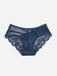Cut Out Floral Lace Panty - Navy Blue - View 2