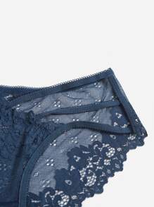 Cut Out Floral Lace Panty - Navy Blue - View 4