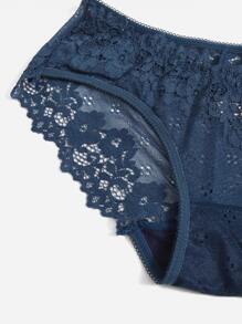 Cut Out Floral Lace Panty - Navy Blue - View 5
