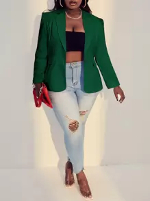 Slaydiva 大碼西裝領單釦西裝外套 - 墨綠色 - 查看 4