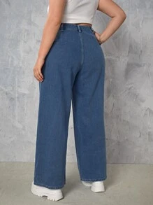CovetEZ Plus High Waist Slant Pocket Jeans - Dark Wash - View 2