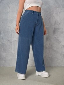 CovetEZ Plus High Waist Slant Pocket Jeans - Dark Wash - View 3