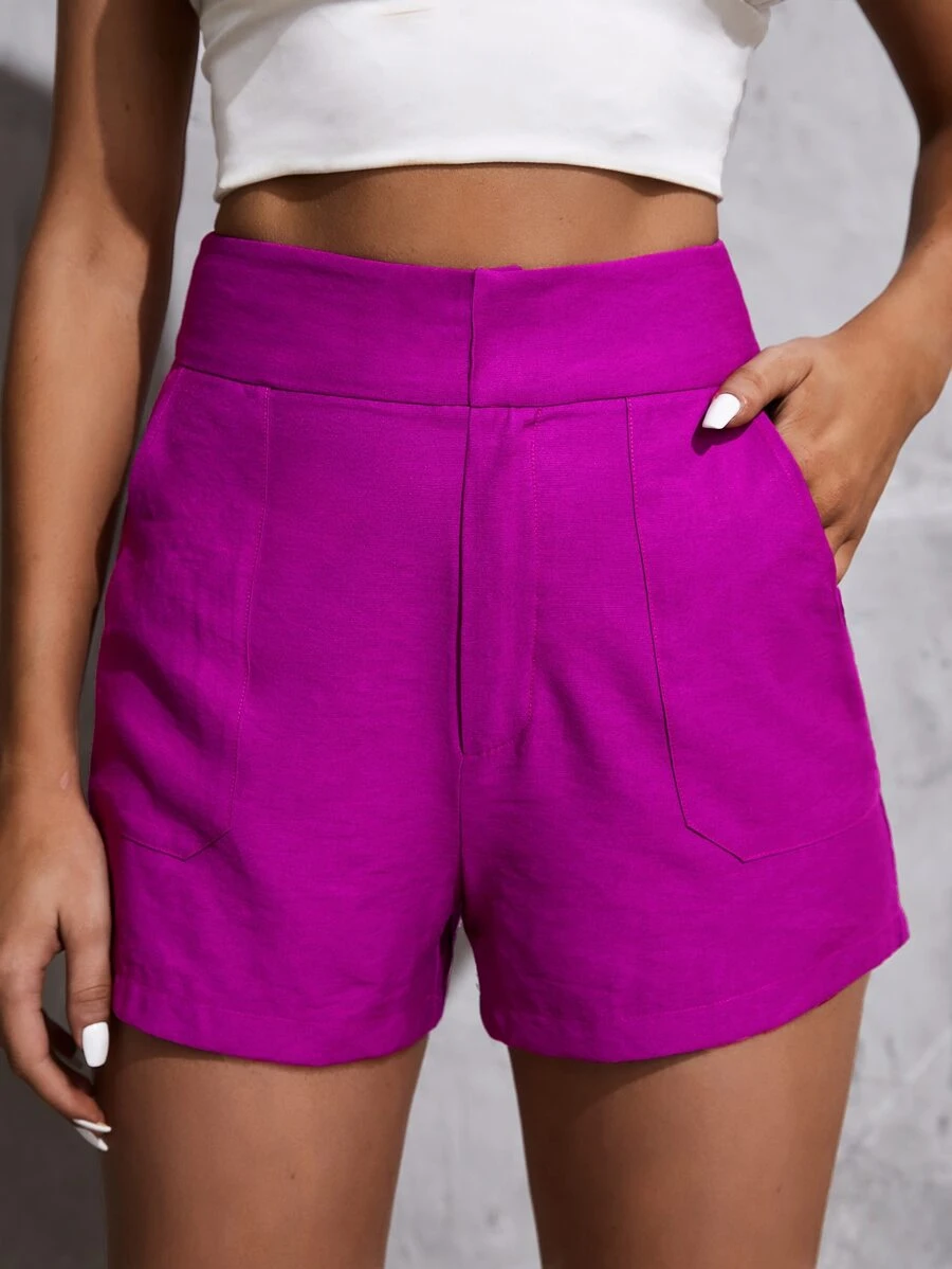 SHEIN Essnce Shorts de talle alto con bolsillo oblicuo