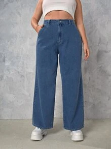 CovetEZ Plus High Waist Slant Pocket Jeans - Dark Wash - View 4