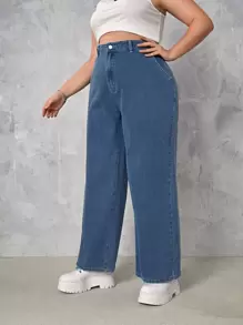 CovetEZ Plus High Waist Slant Pocket Jeans - Dark Wash - View 5