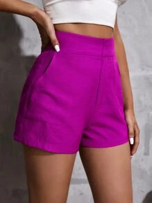 SHEIN Essnce Shorts de talle alto con bolsillo oblicuo - Rojo violeta - Ver 4
