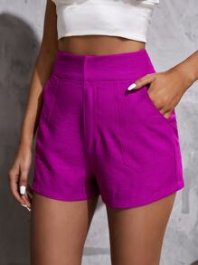 SHEIN Essnce Shorts de talle alto con bolsillo oblicuo - Rojo violeta - Ver 6