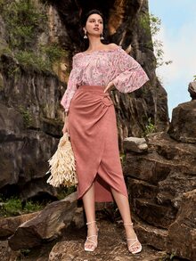 Mulvari 環鏈裹身裙 - 乾枯玫瑰色 - 查看 4