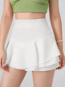 SHEIN MOD High Waist Layered Ruffle Trim White Summer Skort - White - View 3