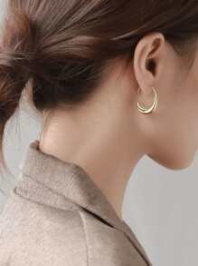 1雙極簡開口耳環銅首飾類 - 金黃色 - 查看 3