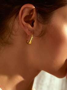 1雙極簡開口耳環銅首飾類 - 金黃色 - 查看 4