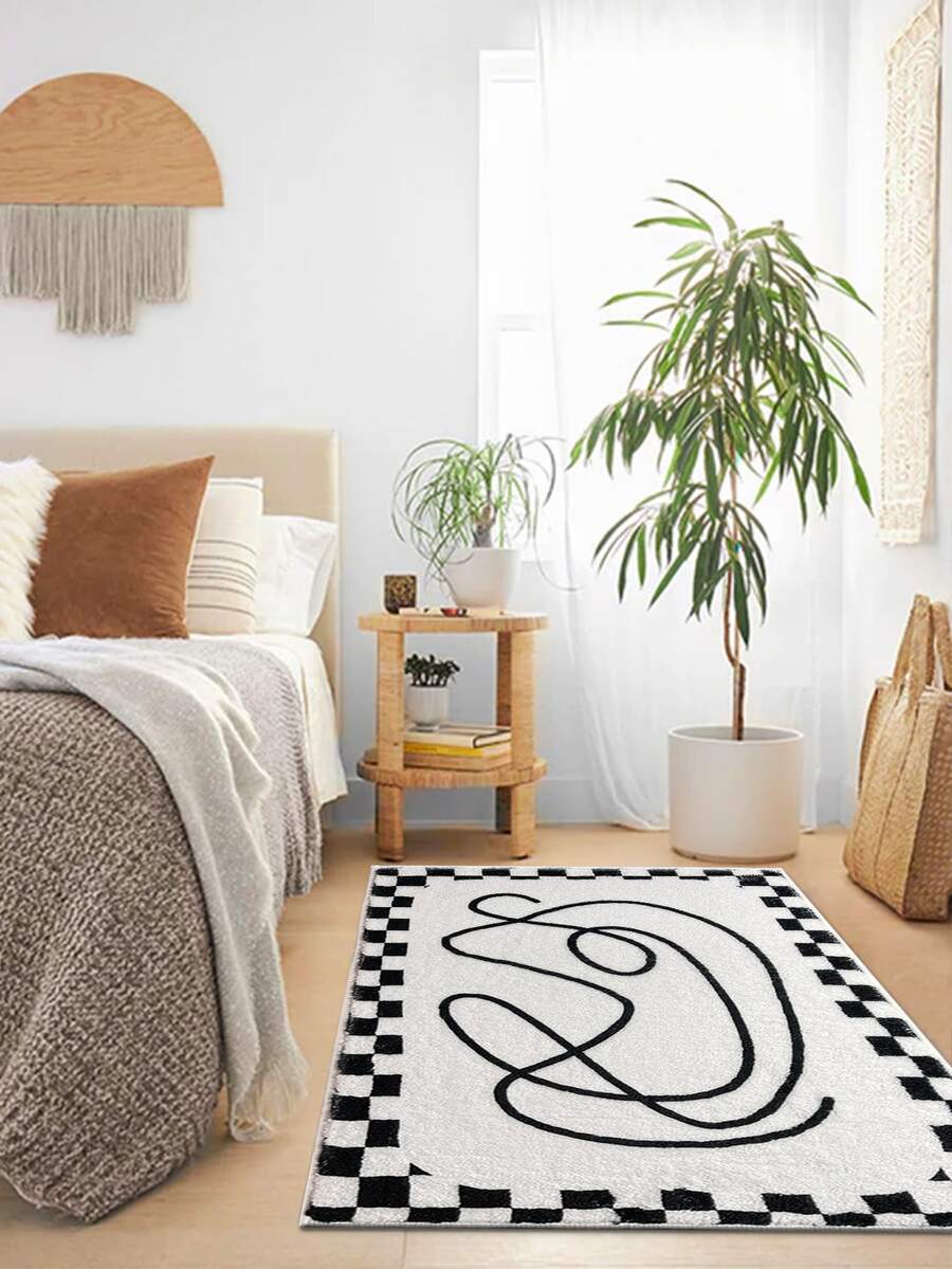 Alfombra con estampado de cuadros - Blanco y Negro - Ver 1