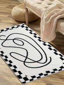 Alfombra con estampado de cuadros - Blanco y Negro - Ver 5