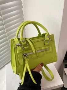 Mini Niche Design Crossbody Bag Y2K Handbag Square Shoulder Purse For Women Mini Stitch Detail Square Bag, Daily Commuting, Leisure, Travel, Vacation, Street Shopping, Green Zipper, Solid Color PU Material, Multi-Bag Pastel Dream Sling Bag Green For Woman - Green - View 1