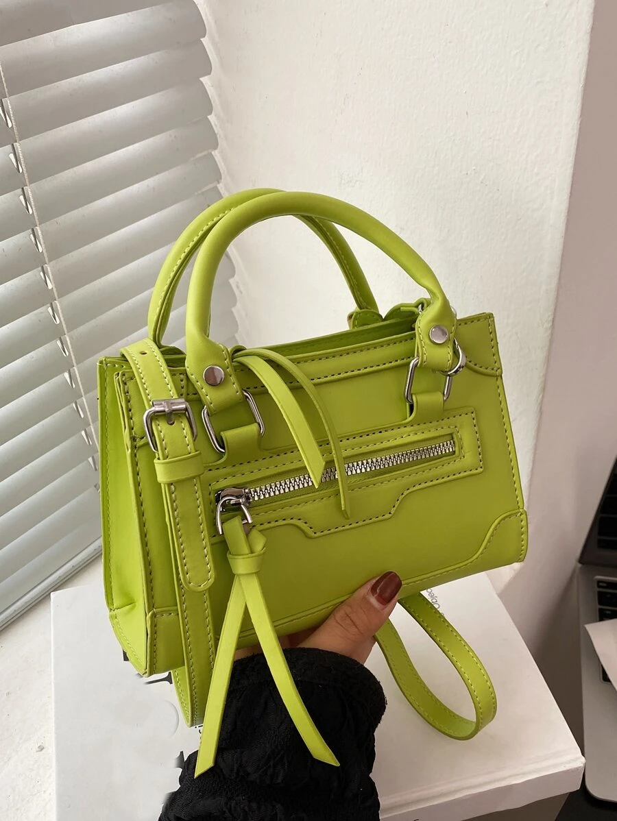 Mini Niche Design Crossbody Bag Y2K Handbag Square Shoulder Purse For Women Mini Stitch Detail Square Bag, Daily Commuting, Leisure, Travel, Vacation, Street Shopping, Green Zipper, Solid Color PU Material, Multi-Bag Pastel Dream Sling Bag Green For Woman - Green - View 1