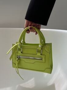 Mini Niche Design Crossbody Bag Y2K Handbag Square Shoulder Purse For Women Mini Stitch Detail Square Bag, Daily Commuting, Leisure, Travel, Vacation, Street Shopping, Green Zipper, Solid Color PU Material, Multi-Bag Pastel Dream Sling Bag Green For Woman - Green - View 2