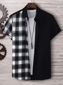 Manfinity Homme Men Plaid Print Shirt Without Tee - Black and White - View 1