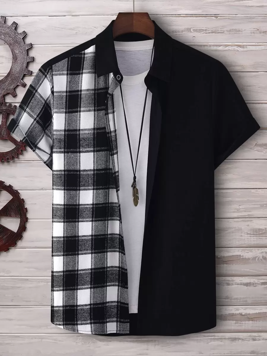 Manfinity Homme Men Plaid Print Shirt Without Tee - Black and White - View 1