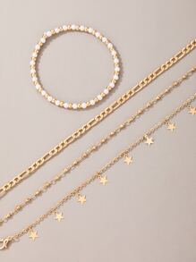 4pcs Star Charm Anklet - Yellow Gold - View 4