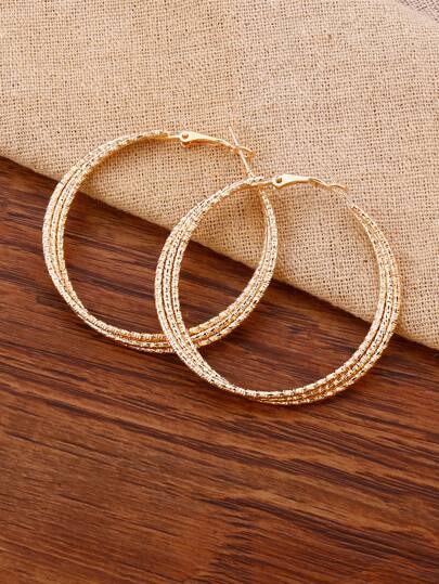 紋理質感金屬多層圓耳環