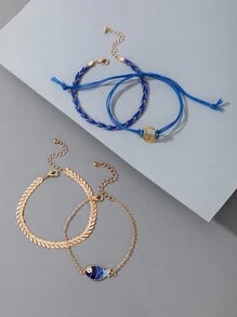 4入組仙人掌和魚裝飾腳錬 - 藍色 - 查看 4