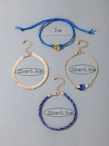 4入組仙人掌和魚裝飾腳錬 - 藍色 - 查看 3