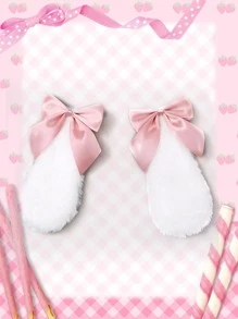 ROMWE 2pcs Rabbit Ear & Bow Decor Hair Clip Valentines