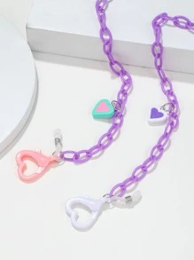 1pc Polymer Clay Heart Face Mask Chain - Multicolor - View 4