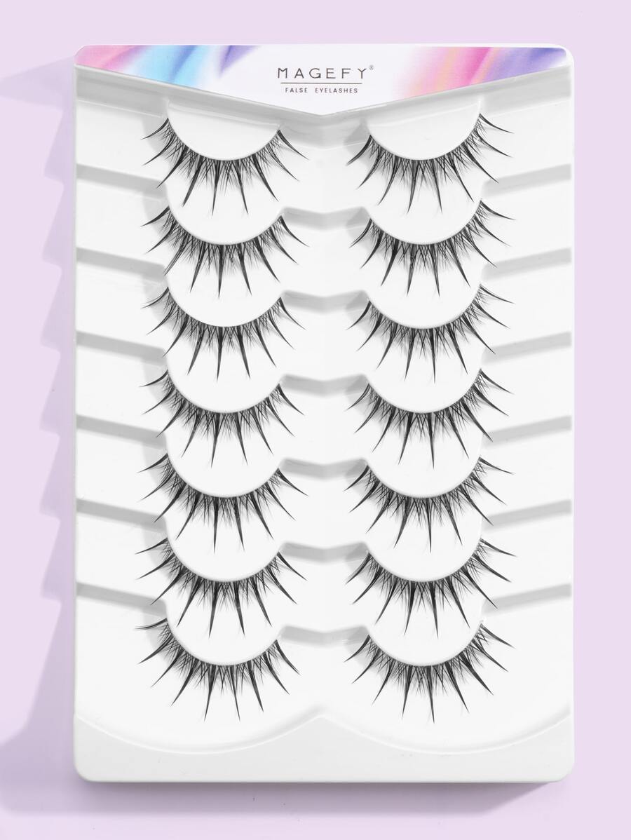 MAGEFY 7/14 对自然浓密假睫毛，纤细适合日常使用漫画睫毛，旅行必备 - 黑色 - 查看 1