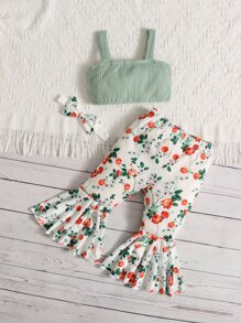 SHEIN 嬰兒前蝴蝶結吊帶上衣和印花喇叭褲 - 彩色 - 查看 2