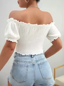 Soleia Off Shoulder Frill Trim Crop Tee - White - View 3