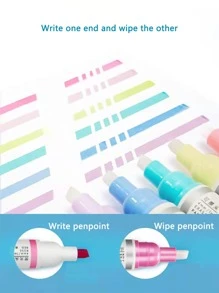 2pcs Random Color Double-end Erasable Highlighter - Multicolor - View 6