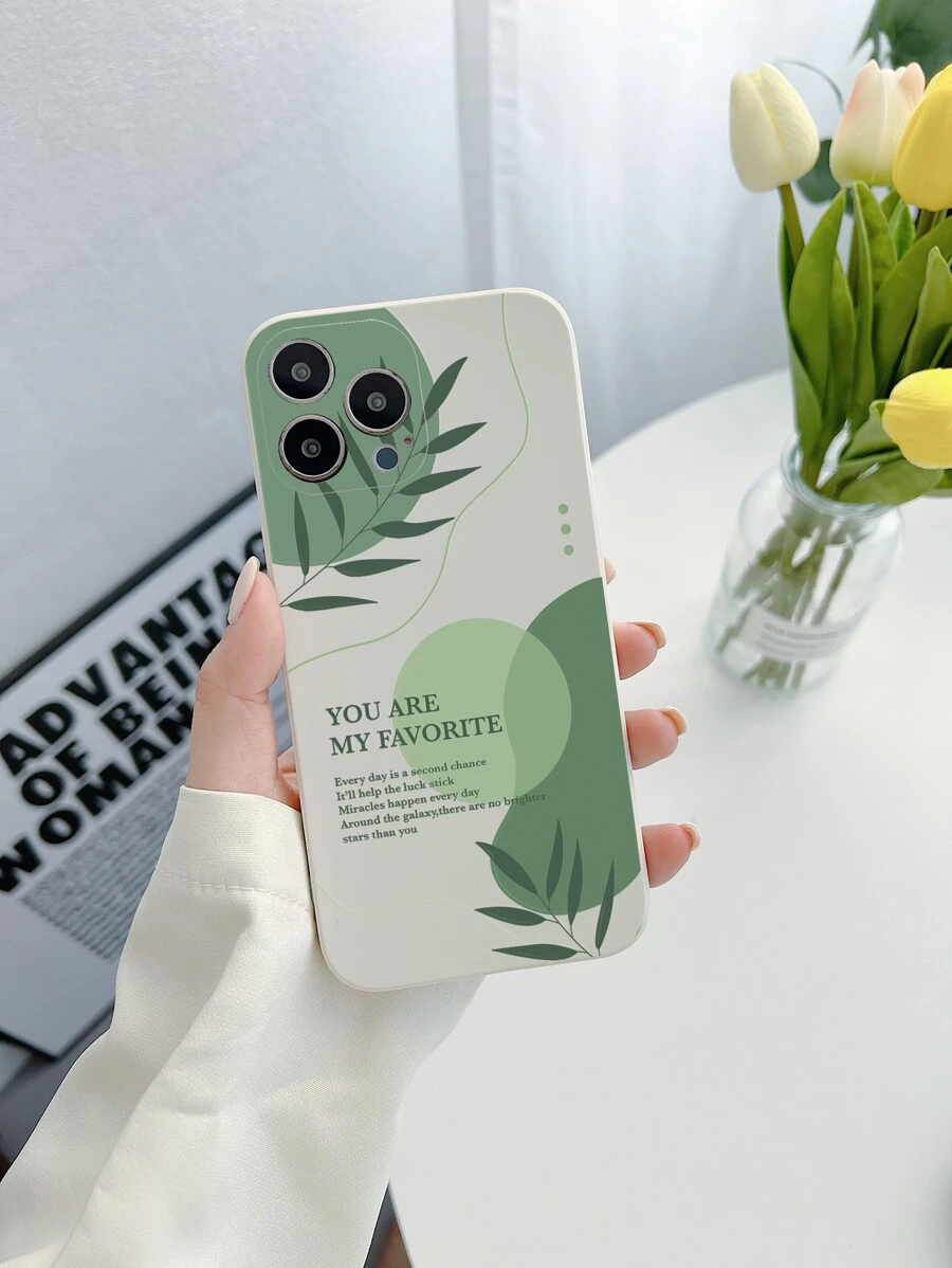 Vỏ điện thoại hình lá và văn bản - Màu be - Xem 1