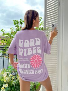 SHEIN Unity Summer Casual Positive Slogan Back Print Versatile T-Shirt - Lilac Purple - View 1
