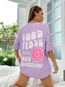 SHEIN Unity Summer Casual Positive Slogan Back Print Versatile T-Shirt - Lilac Purple - View 4