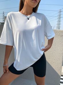 SHEIN Unity Camiseta de hombros caídos con estampado floral con slogan - Blanco - Ver 5