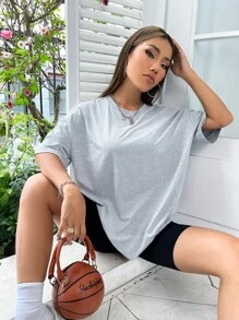 SHEIN Unity Floral & Slogan Graphic Drop Shoulder Tee - Light Grey - View 6