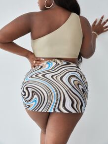 Plus Size 3packs Graphic Print One Shoulder Tie Back Bikini Set Summer Beach - Multicolor - View 2