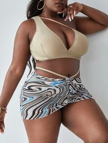 Plus Size 3packs Graphic Print One Shoulder Tie Back Bikini Set Summer Beach - Multicolor - View 3