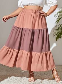 Falda de talle alto de dos tonos bajo con fruncido - Multicolor - Ver 1