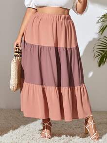 Falda de talle alto de dos tonos bajo con fruncido - Multicolor - Ver 5